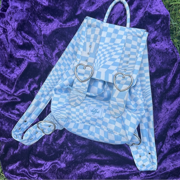 Valfre Handbags - Valfre Blue Checkered Backpack with Heart Buckles